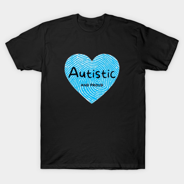 Autistic And Proud Blue Fingerprint T-Shirt by ROLLIE MC SCROLLIE